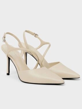 BRAND NEW Charles & Keith Cream Pointed Slingback Pumps in Size 39